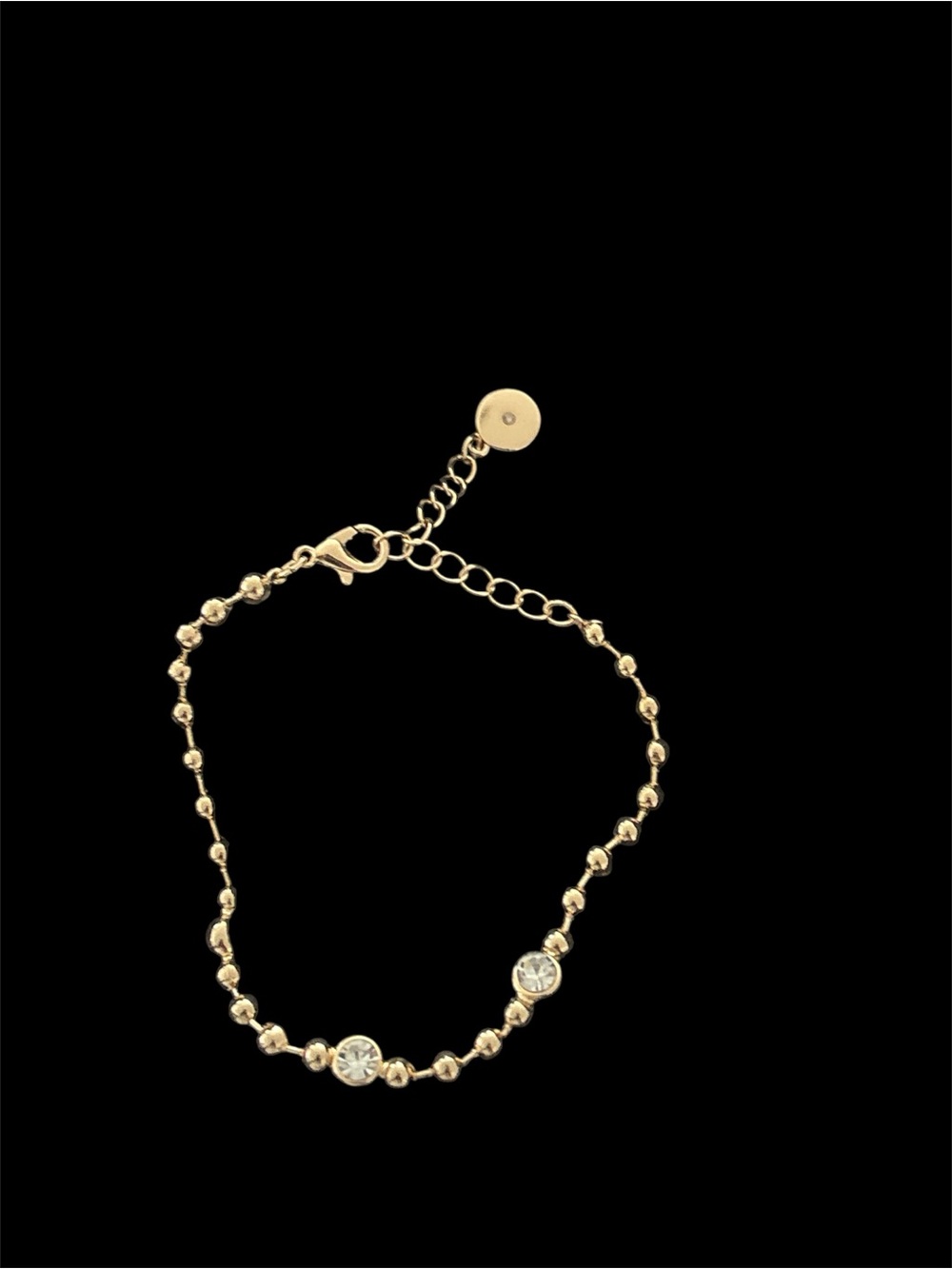 Gold tone Bead Chain Bracelet with Crystal Accents